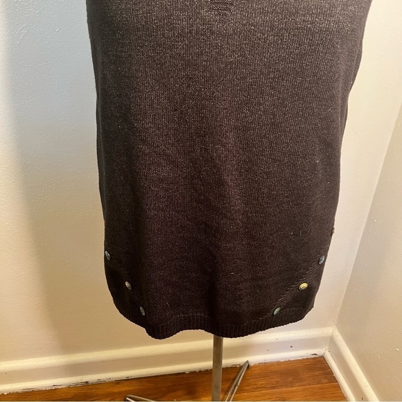V-Neck Tunic Sweater Vest Dark Charcoal Gray Buttons - Picture 3 of 9